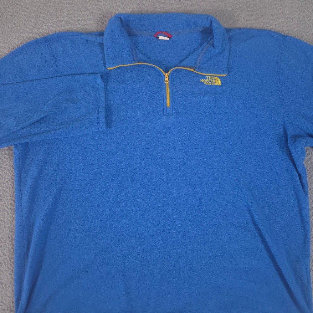 The North Face Pullover Mens XXL Blue Polartec Fleece 1/4 Zip Logo Mock Neck Top